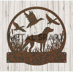 Rust-colored Metal Sparx hunting dog figurine with detailed features, perfect for outdoor or wildlife-themed decor.