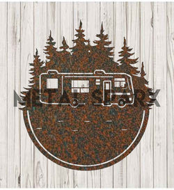 Rusty Metal Sparx RV Monogram metal art featuring bold, textured letters on a weathered metal background.