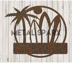 Rust-colored Metal Sparx surf board lying on the sandy beach, showcasing its sleek design and vibrant finish.