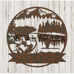 Rust-colored Metal Sparx bear monogram decorative piece with detailed metalwork design.