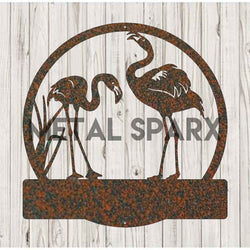 Rust-colored Flamingo Monogram metal decor by Metal Sparx, featuring a stylized flamingo design with monogram details.