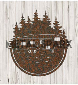 Rust metal RV monogram art by Metal Sparx featuring a decorative RV shape with monogram initials on a rustic finish.