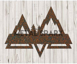 Rust-colored Metal Sparx Mountains Split Monogram metal art wall decor with a mountain silhouette design.