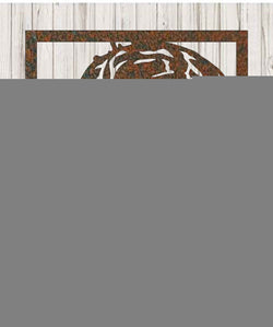 Rust-colored metal Jesus sculpture by Metal Sparx, featuring detailed religious figure with a weathered, artistic finish.