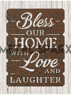 Rust-colored Metal Sparx Bless Our Home wall art featuring elegant metal design with inspirational text for home decor.