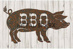 Rusty Metal Sparx BBQ pig sculpture with detailed pig design and weathered finish, outdoor garden or patio decor.