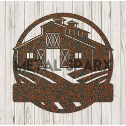 Rust-colored metal farm monogram letter decorative sign by Metal Sparx, showcasing intricate design on a rustic background.