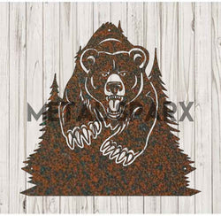 Rust-colored metal bear sculpture by Metal Sparx, detailed textured surface, showcasing an artistic animal figure.