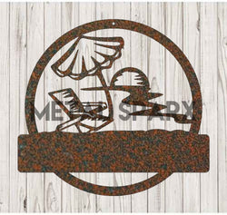 Rust-colored metal sunset sculpture by Metal Sparx, featuring a detailed beach sunset scene with warm tones and intricate design.