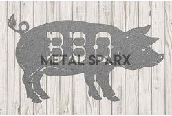 Silver Metal Sparx BBQ pig figurine with a shiny metallic finish, detailed design, ideal for barbecue-themed decor.