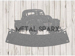 Silver metal pickup truck monogram art by Metal Sparx, decorative wall decor featuring a detailed pickup truck design