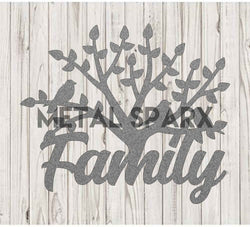 Silver Metal Sparx family tree metal art, intricate silver design featuring branches and leaves, wall decor for family or heritage display.