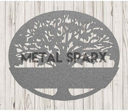 Silver Tree of Life 2 Monogram metal art by Metal Sparx featuring intricate tree and monogram design on a sleek silver surface.