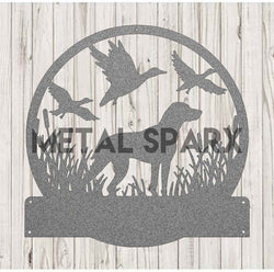 Silver Metal Sparx hunting dog figurine with detailed features, perfect for outdoor or hunting-themed decor.