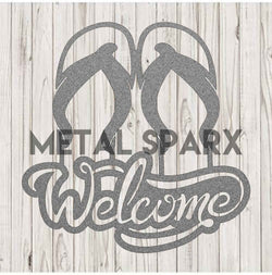 Silver Metal Sparx Flip Flop Welcome decorative sign with cutout design, ideal for home or office decor.