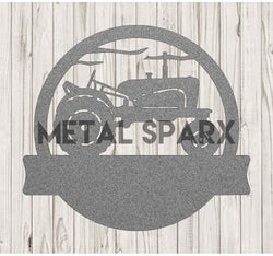 Silver vintage tractor monogram metal art by Metal Sparx, featuring detailed farm tractor design for rustic decor.