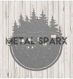 Silver metal RV monogram art by Metal Sparx, decorative wall decor with intricate RV design in sleek silver finish.