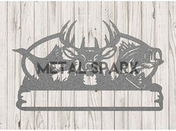 Silver Duck, Deer, and Fish Monogram by Metal Sparx on a blank background, showcasing intricate metallic design and craftsmanship.