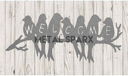 Silver metal welcome birds sculpture by Metal Sparx, decorative bird figurines for home decor.