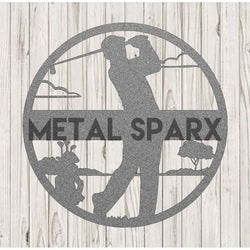 Silver Metal Sparx golf monogram badge featuring a male golfer design, ideal for customizing golf accessories and apparel.