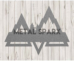 Silver Mountains Split Monogram metal art piece by Metal Sparx, featuring a modern mountain design with a personalized monogram.