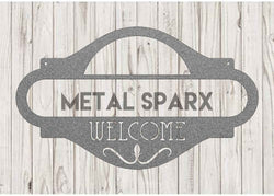 Metal Sparx Welcome Address Sign in silver, featuring elegant lettering for home or business entrance decor.