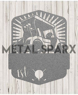 Silver Metal Sparx golf cart monogram with engraved initials, designed for customization and decorative use on golf carts.