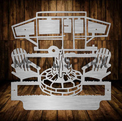 Custom Metal Art monogram by Metal Sparx featuring elegant, personalized metal design for camping or outdoor decor.