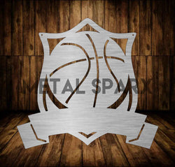 Metal Sparx basketball monogram metal art featuring a stylish, circular design with a basketball motif and elegant monogram details.