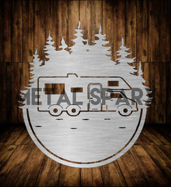 Metal Sparx RV Monogram metal art featuring a personalized RV design in sleek, modern metal craftsmanship.