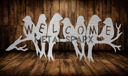 Decorative Metal Sparx Welcome Birds sculpture featuring two intricately designed birds in a welcoming pose.