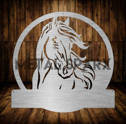 Metal Sparx horse monogram in black metal with intricate design, ideal for wall decor or personalized horse-themed decoration.