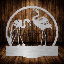 Metal Sparx Flamingo Monogram wall decor featuring a pink flamingo shape with a stylish monogram design.