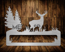 Decorative metal deer address sign by Metal Sparx with engraved numbers, suitable for outdoor house or mailbox display.